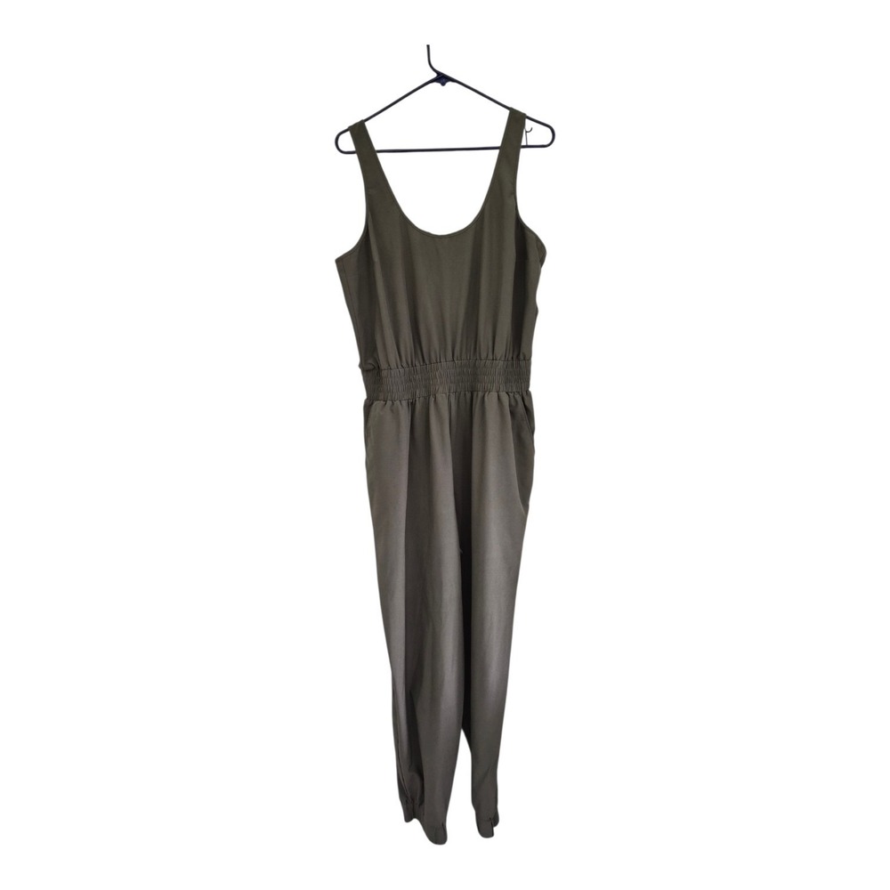 Abercrombie & Fitch Jumpsuit Womens Olive Green Smocked Waist Jogger Utility L